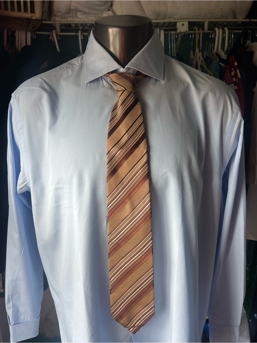 Hugo Boss Striped Silk-Blend Tie Made in Italy Gold / Burgundy / Cream Straight